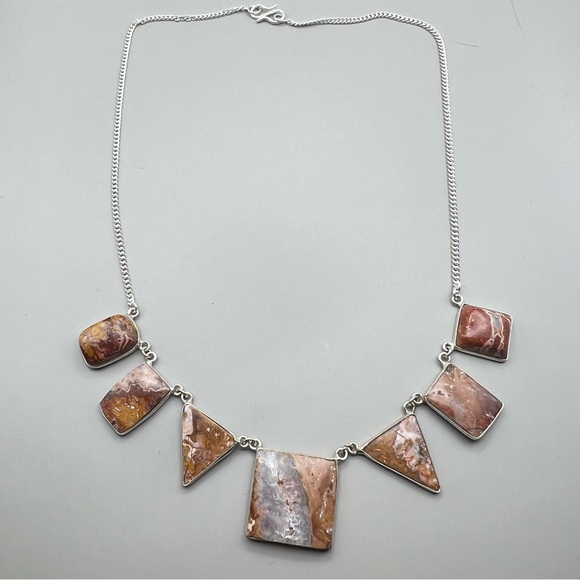 New Agate Multi Stone Cluster Silver Overlay Necklace 19.5” - Picture 10 of 14